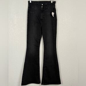 NWT Free People Jayde High Rise Flare leg black jeans Boho Gypsy Festival Hippie